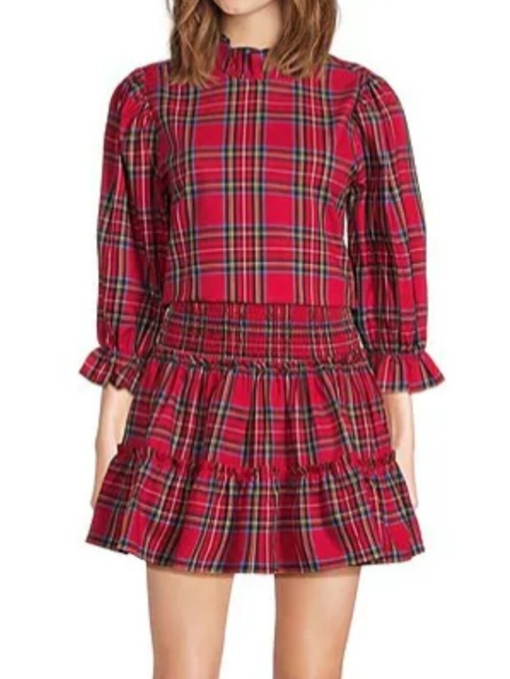 Red Plaid Woven Tie Back Bow Blouse Top J Marie Size S